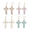 Natural Gemstone Braided Hollow Out Cross Dangle Earrings EJEW-JE05138-1