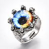Adjustable Alloy Glass Finger Rings RJEW-T006-03A-1