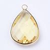 Golden Tone Brass Glass Teardrop Pendants GLAA-M006-A-18G-2