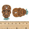 Laser Cut Poplar Wood Pendants Skull Charms with Dyed Synthetic Turquoise FIND-G073-05-3