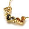 Rack Plating Brass Micro Pave Colorful Cubic Zirconia Box Chain Heart Link Slider Bracelets BJEW-H614-01G-02-2