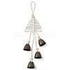 Christmas Tree Cotton Cord & Iron Bell & Wood Pendant Decorations HJEW-TA00317-2