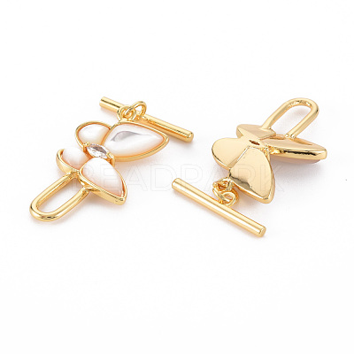 Brass Micro Pave Clear Cubic Zirconia Toggle Clasps KK-S354-297-NF-1