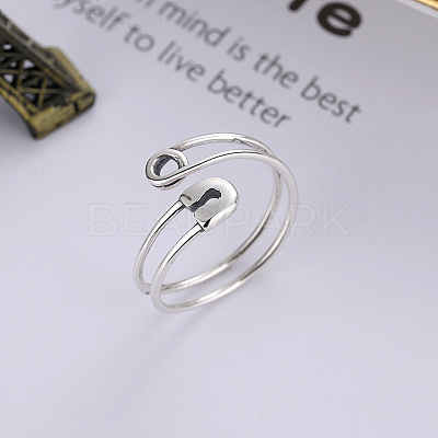 Pin Shaped 925 Sterling Silver Adjustable Cuff Rings for Women FS-WG4AD82-01-1