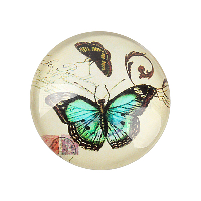 Butterfly Printed Glass Half Round/Dome Cabochons GGLA-N004-25mm-C-1