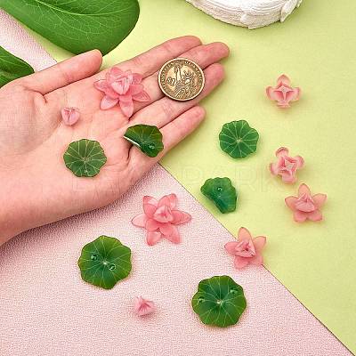 14 Pieces 7 Styles Acrylic Lotus Charm Pendant Colorful Flower Leaf Charm Plants Charm Pendant for Jewelry Earring Bracelet Making Crafts JX564A-1