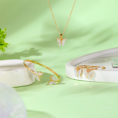 Butterfly Alloy Acrylic Pendant Necklace & Stud Dangle Earring & Cuff Bangles Sets for Women FS-WG2F59A-01-1