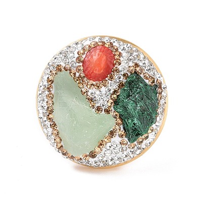 Natural & Synthetic Mixed Gemstone Irregular Beaded Adjustable Ring with Crystal Rhinestone G-I330-10G-1