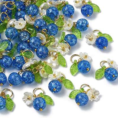 50Pcs Glass & ABS Plastic Imitation Pearl Flower Pendants PALLOY-CJ00185-1