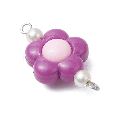 Two Tone Opaque Acrylic & Glass Pearl Flower Connector Charms PALLOY-JF03484-02-1