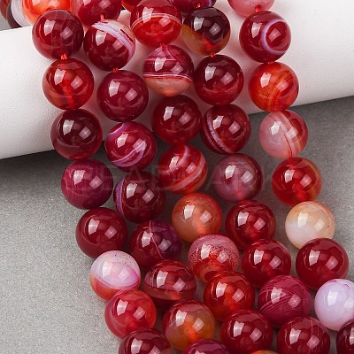 Natural Striped Agate/Banded Agate Bead Strands G-K155-B-10mm-01-1