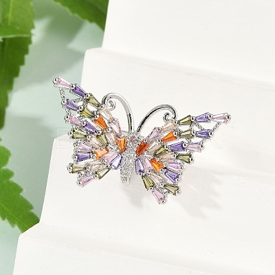 Butterfly Brass Micro Pave Colorful Cubic Zirconia Finger Rings for Women RJEW-G343-30P-01-1