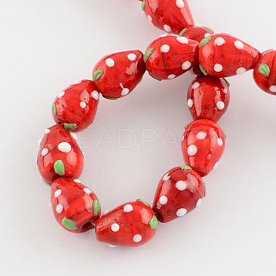 Handmade Lampwork 3D Strawberry Beads X-LAMP-R109B-15-1