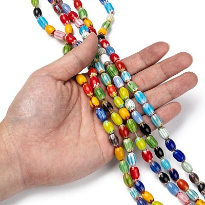 Oval Handmade Millefiori Glass Beads Strands LK-R004-38-1