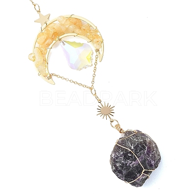 Natural Citrine Chips & Brass Moon Suncatchers HJEW-JM05018-02-1