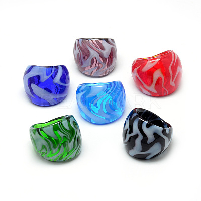 Handmade Lampwork Wide Band Finger Rings RJEW-T002-01-B-1