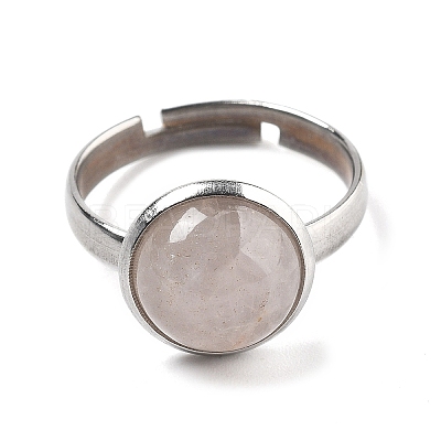 Half Round Natural Rose Quartz Finger Rings RJEW-M062-01P-39-1