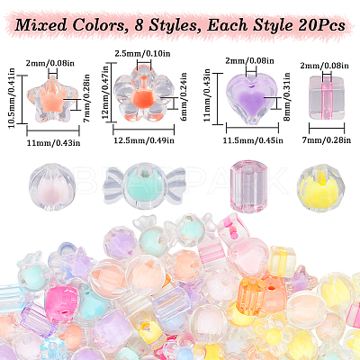 160Pcs 8 Styles Transparent Acrylic Beads TACR-SP0001-10-1