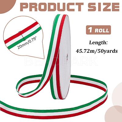 50 Yards Tricolor Polyester Striped Grosgrain Ribbon OCOR-WH0078-199B-1
