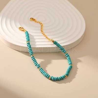 Bohemian Style Synthetic Turquoise Rondelle Beaded Bracelets for Women NJ4961-1