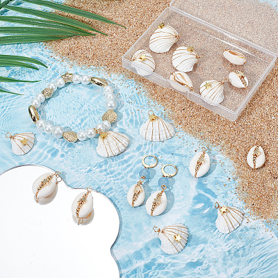 20Pcs 2 Styles Natural Cowrie Shell/Spiral Shell Copper Wire Wrapped Pendants FIND-SC0014-25-1