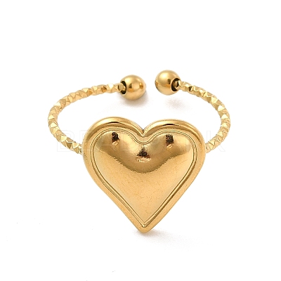 Ion Plating(IP) 304 Stainless Steel Heart Open Cuff Ring for Women RJEW-E066-04G-1