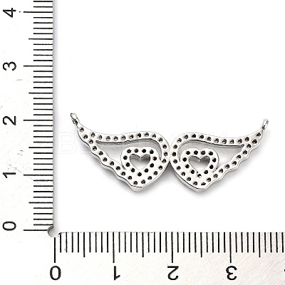 Brass Micro Pave Clear Cubic Zirconia Hollow Wings with Heart Connector Charms KK-L229-062P-1