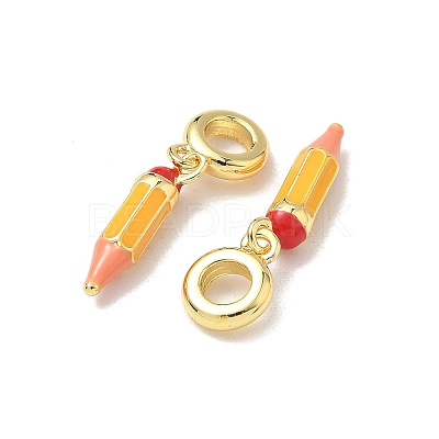 Brass Gold Enamel Pencil European Dangle Charms KK-K293-74G-1