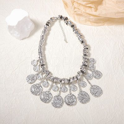 Zinc Alloy Textured Coin Tassel Bib Necklaces for Women FS-WG89C47-02-1