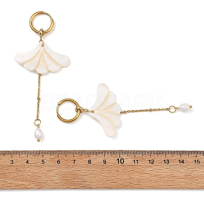 Freshwater Shell & Brass & 304 Stainless Steel Hoop Dangle Earrings EJEW-JE07258-1