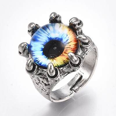Adjustable Alloy Glass Finger Rings RJEW-T006-03A-1