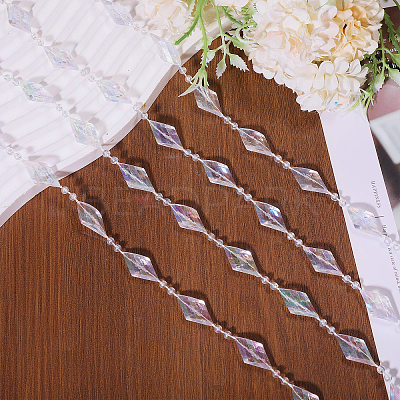 Rhombus Acrylic Rhinestone Beaded Trim FIND-WH0202-02-1