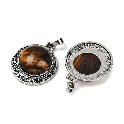 Natural Tiger Eye Half Round Pendants PALLOY-R159-01AS-11-1