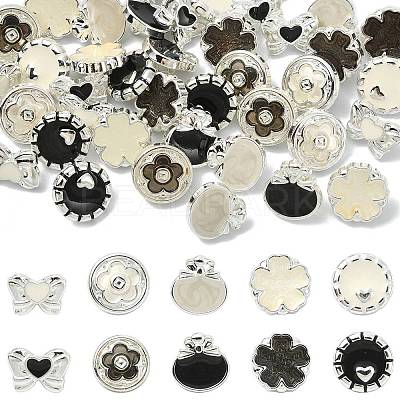 40Pcs 10 Styles 1-Hole Alloy Shank Buttons BUTT-CJ0001-07-1