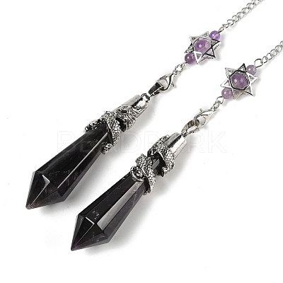 Natural Amethyst Cone Dowsing Pendulum Big Pointed Pendants AJEW-Z041-01J-AS-1