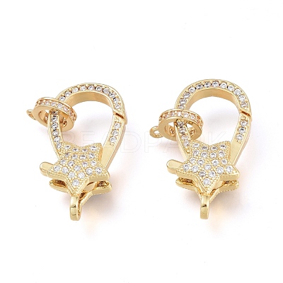 Brass Micro Pave Clear Cubic Zirconia Lobster Claw Clasps ZIRC-L076-070G-1