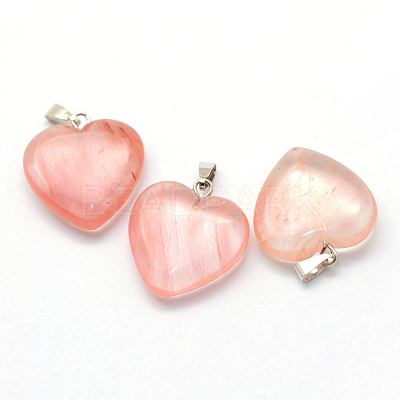 Heart Cherry Quartz Glass Pendants G-Q438-09-1