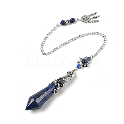 Natural Lapis Lazuli Cone Dowsing Pendulum Big Pointed Pendants AJEW-Z041-01H-AS-1