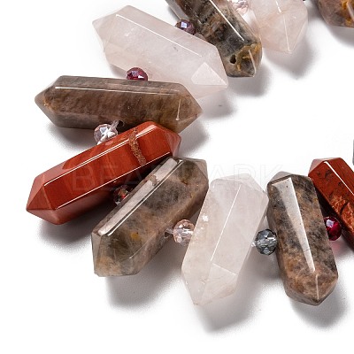 Natural Rose Quartz & Quartz Crystal & Tiger Eye & Labradorite & Black Agate & Red Jasper Beads Strands G-H247-06B-1