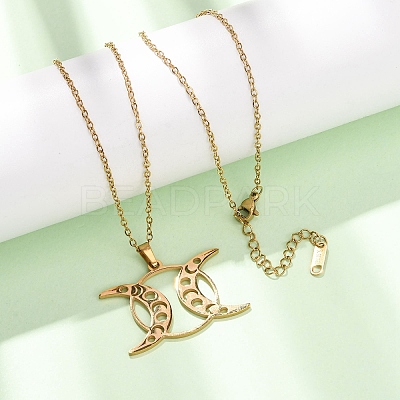 304 Stainless Steel Triple Moon Pendant Cable Chain Necklaces for Men Women NJEW-K308-01D-G-1