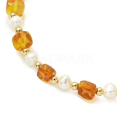 Adjustable Natural Cultured Freshwater Pearl & Amber Beads Slider Bracelets for Women BJEW-JB13608-1