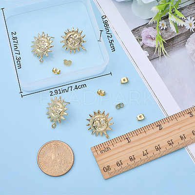 3 Pairs Brass Micro Pave Cubic Zirconia Sun Stud Earring Findings KK-BBC0007-97-1
