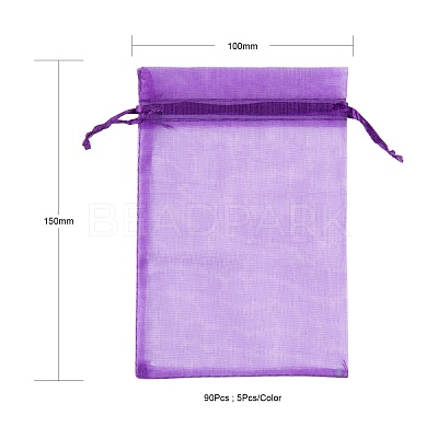 90Pcs 18 Style Organza Bags Jewellery Storage Pouches Wedding Favor Party Mesh Drawstring Gift OP-LS0001-05-1