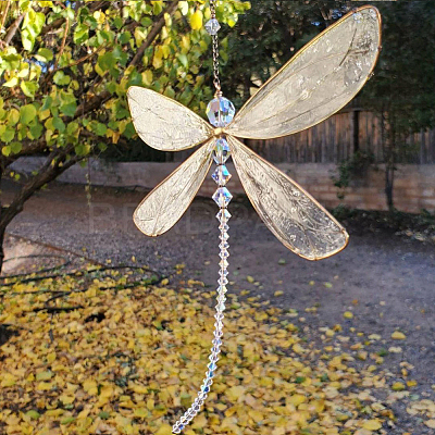1Pc Glass & Metal Enamel Dragonfly Pendant Decorations HJEW-CN0001-29-1