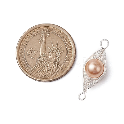 Copper Wire Wrapped Shell Pearl Connector Charms PALLOY-JF03114-01-1
