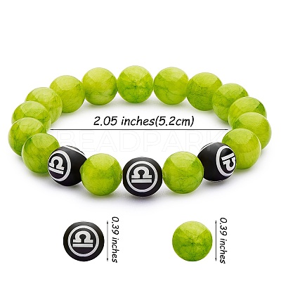 Green Yellow Natural Yellow Jade Round Beaded Stretch Bracelet BJEW-SW00077-06-1