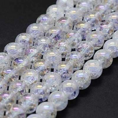 Electroplated Natural Crackle Quartz Crystal Beads Strands G-K285-08-8mm-1