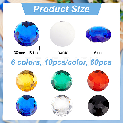 60Pcs 6 Colors Flat Back Acrylic Rhinestone Cabochons OACR-OC0001-16A-1