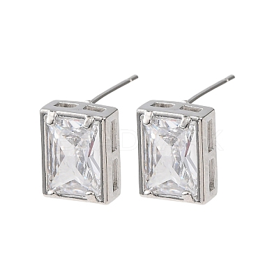 Brass Micro Pave Clear Cubic Zirconia Stud Earrings EJEW-C174-02D-P-1
