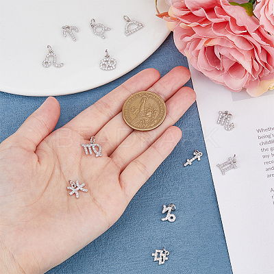 12Pcs 12 Style Brass Micro Pave Cubic Zirconia Charms KK-FH0006-80-1